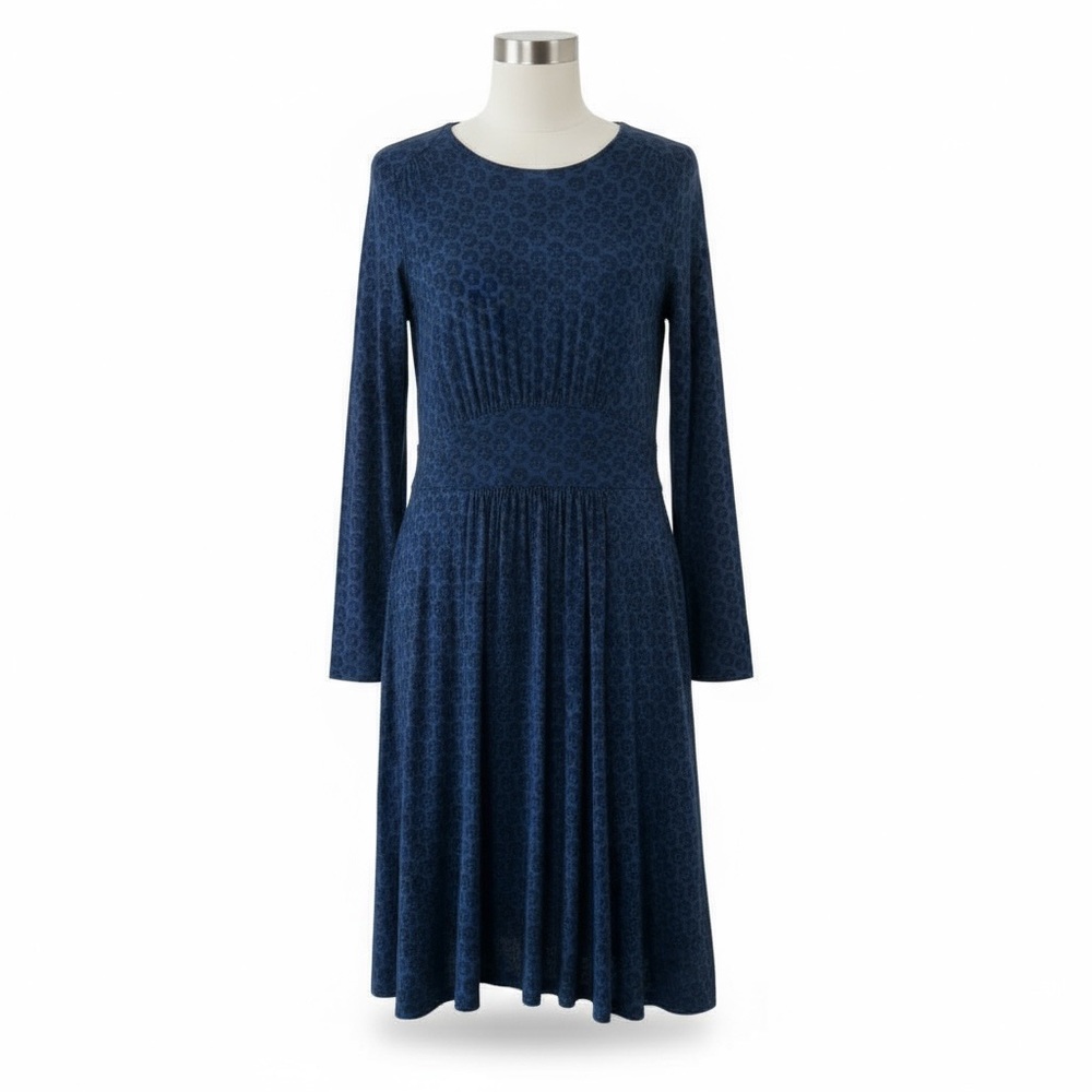 Boden Thea Geometric Royal Blue/Navy Patterned Long Sleeve Dress UK 12R / US 8R